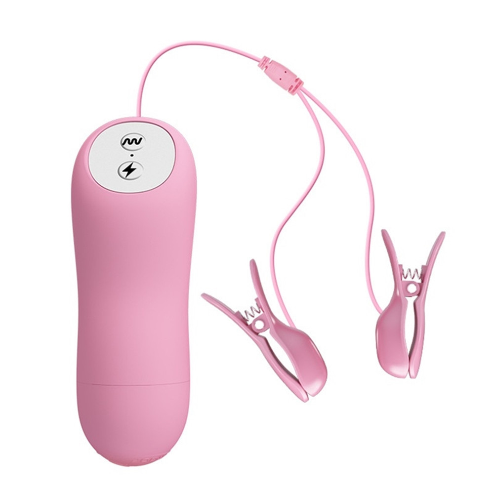 Double Electric Shock Nipples Clips Nipple Clitoris Vibration Stimulatiion Sex Toys with Vibrator for Women Plastic Unisex Pink