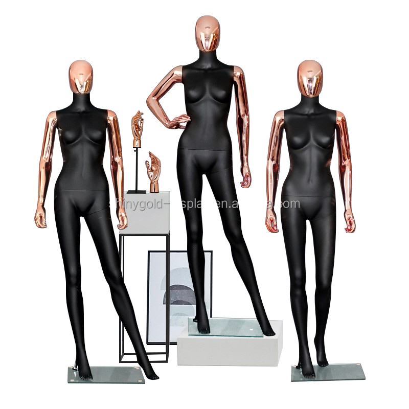 Window Lady Maniquie Female Gold Black Fiberglass Manequin Full-Body Display Women Mannequins Female with Stand