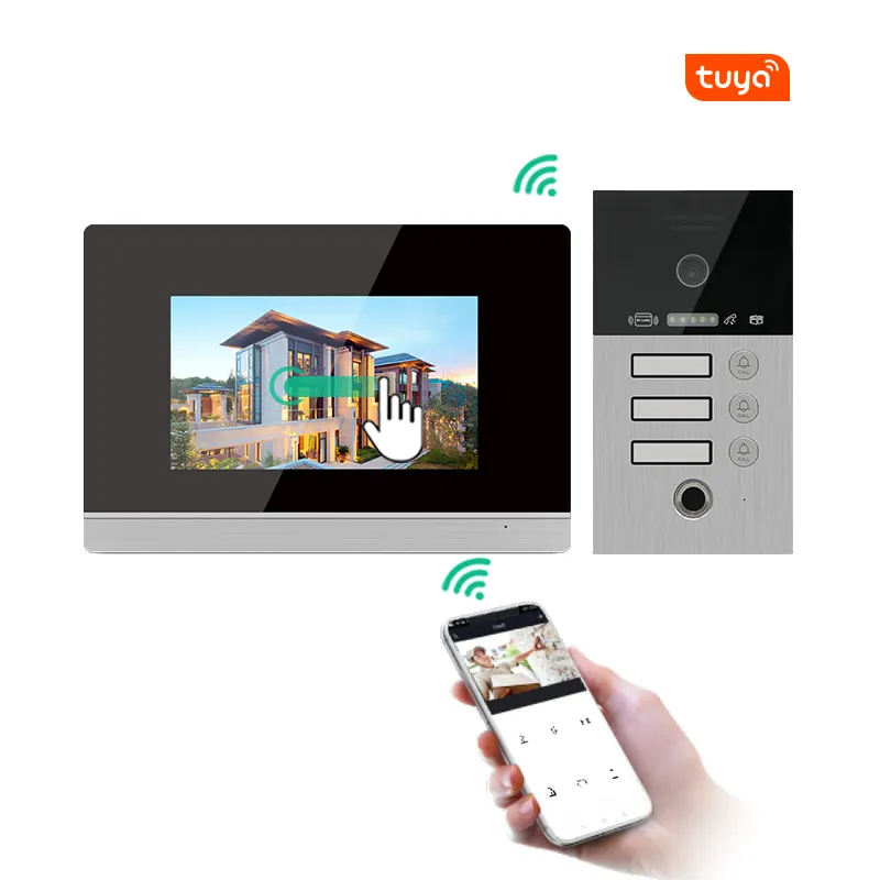 Tuya IP WiFi Video Door Phone Intercom Doorbell Works With Mobile Phone Fingerprint For 1/2/3/4 Apartments