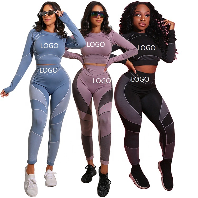 YD 2021 Newest fall sportwear custom two pieces sweatsuit with logo gym yoga sets fitness leggings for women