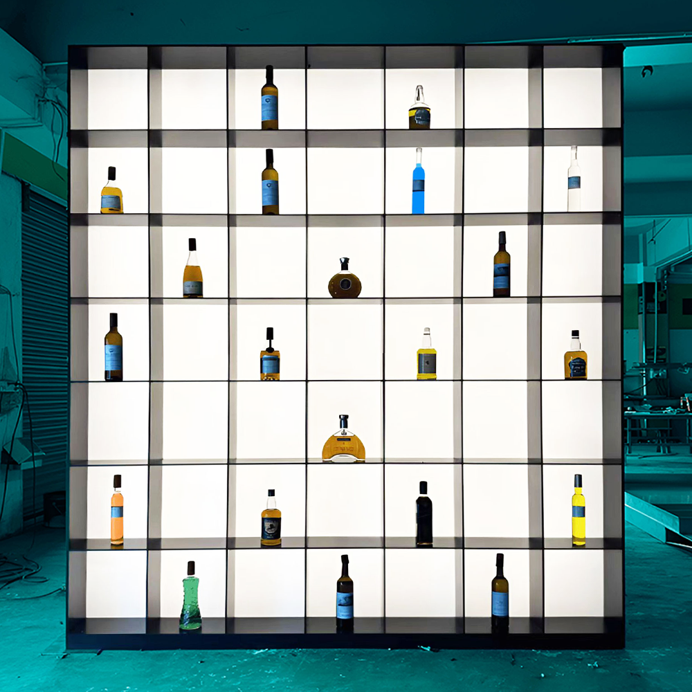 Showcase Power Outlet Liquor Bottle Cabinet Display Racks Handmade Whiskey Barrel Liquor Store Shelving With Lock And Key