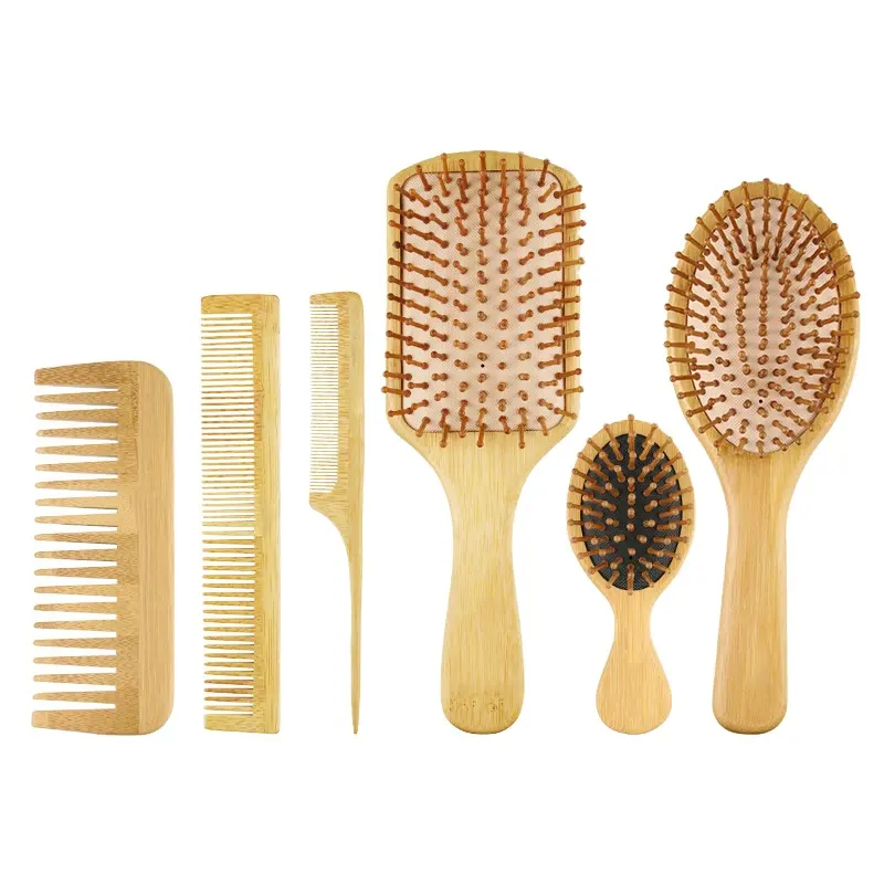 Wholesale Bamboo Hair Wide Tooth Brush Detangling Hair Brush Paddle Wooden Adult Hair Brush Set