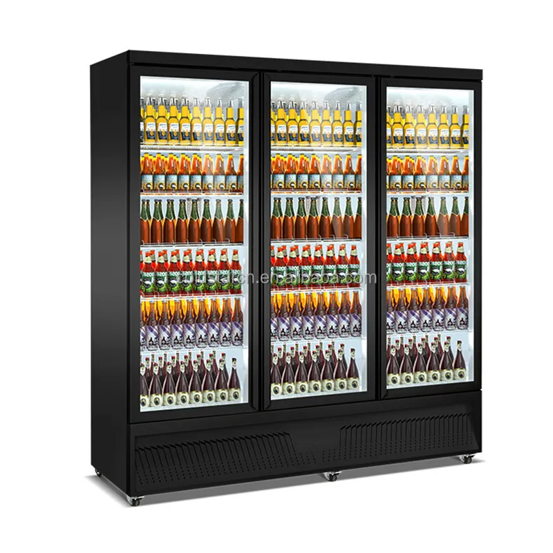 Supermarket display cooler 3 doors glass vertical fridge