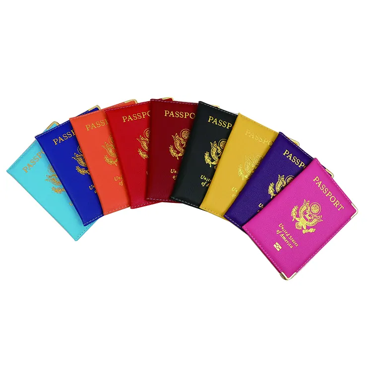Wholesale Gold Foil Stamp United States of America Passport Holder Cover Mix 9 Color Debossed Passport Cover Customized Case PU