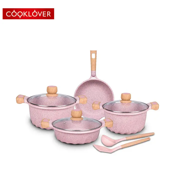 cooklover 9pcs die cast aluminum marble coating induction bottom cookware set