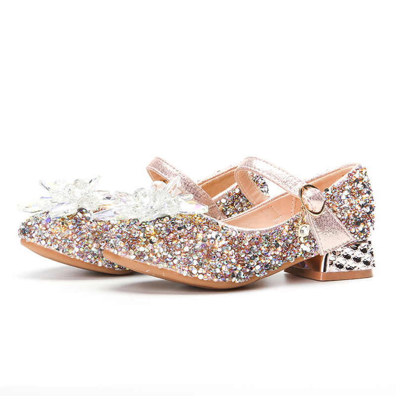Version 1 Girls Beautiful Princess Shoes wrap high heel Crystal Princess Sequined Princess Shoes For Party