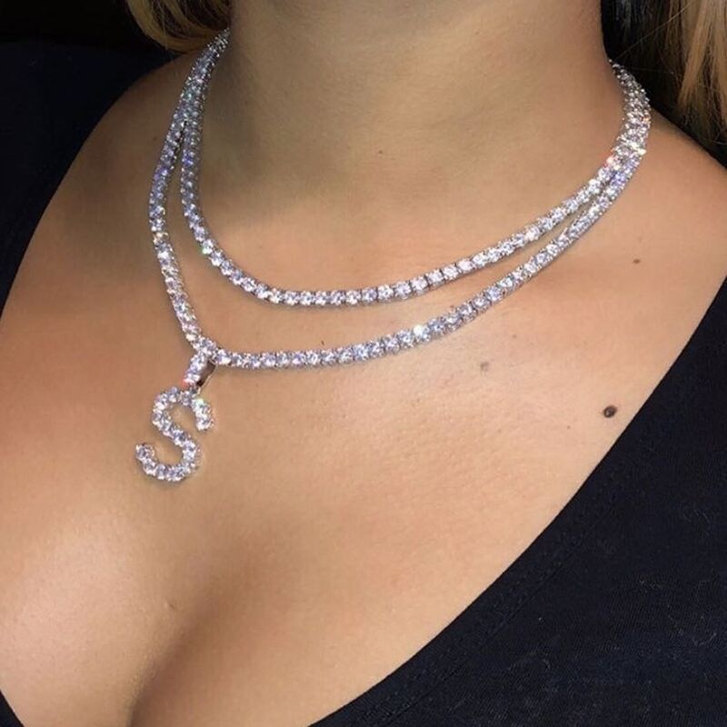 Регулируемый латунный из циркония c микро-паве золота 18K позолоченные цепи ювелирные изделия с инициалами насквозь, буквы, ожерелье для женщин