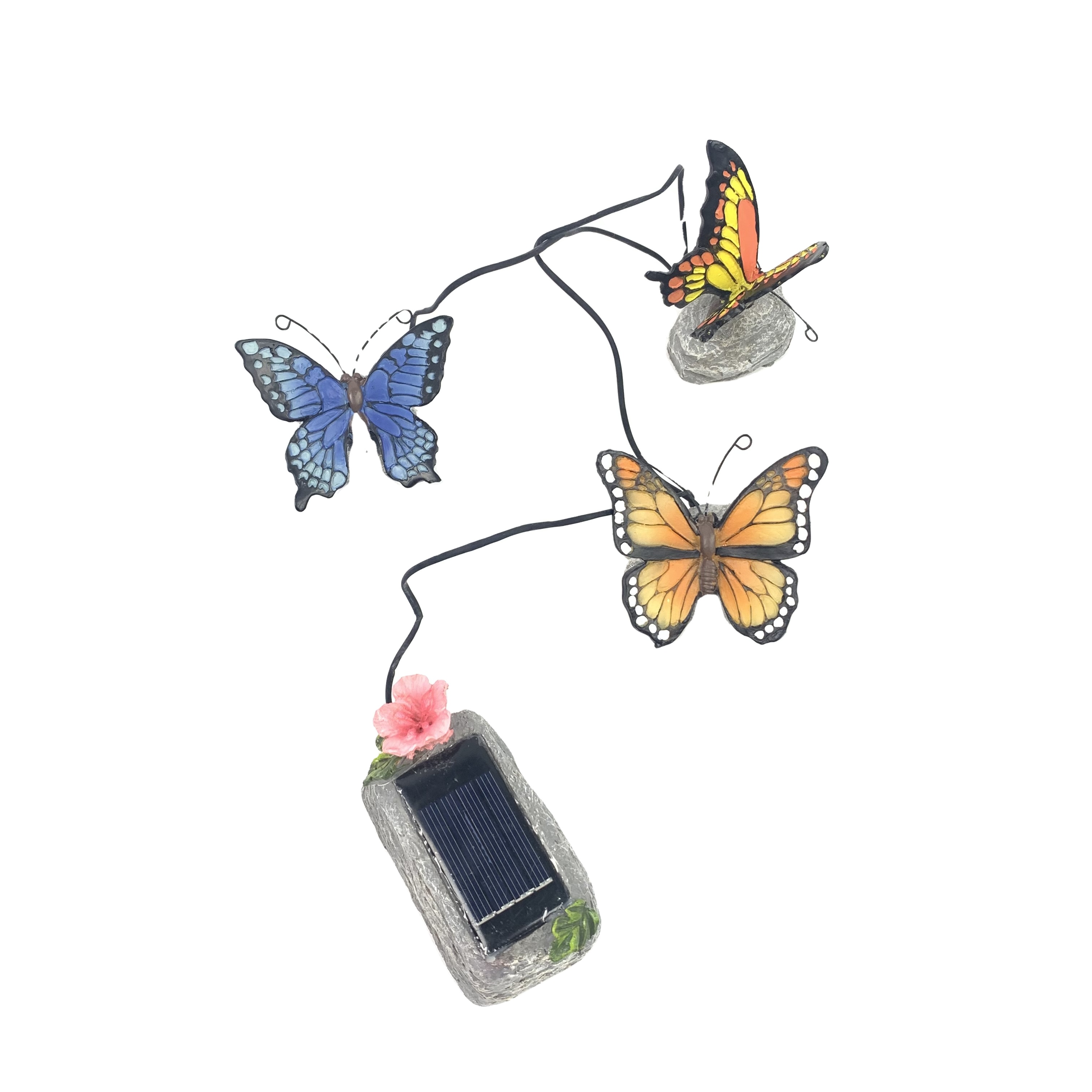 Poly Resin Solar Power Set Three Butterflies statue Garden Decorative