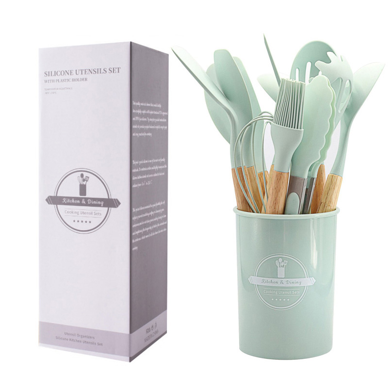 12 pcs kitchenware silicone cooking kitchen utensil set with wooden handle