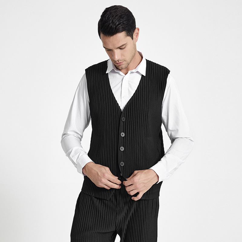 FXZ Miyake Pleated Men waistcoat 2021 new fashion casual pleats man clothes vest