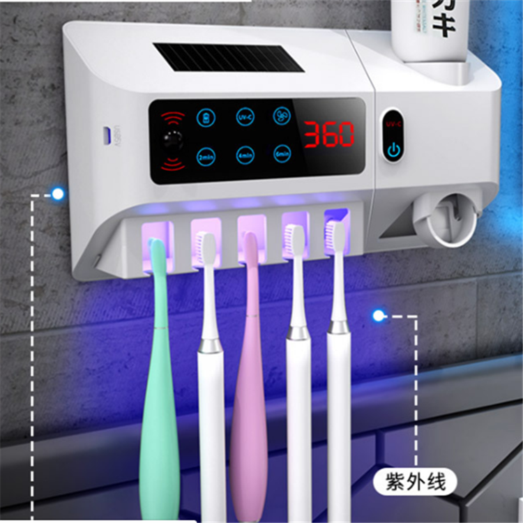 Portable plastic auto toothpaste dispenser  uv toothbrush sanitizer sterilizer for kid family toothbrush holder toothpaste