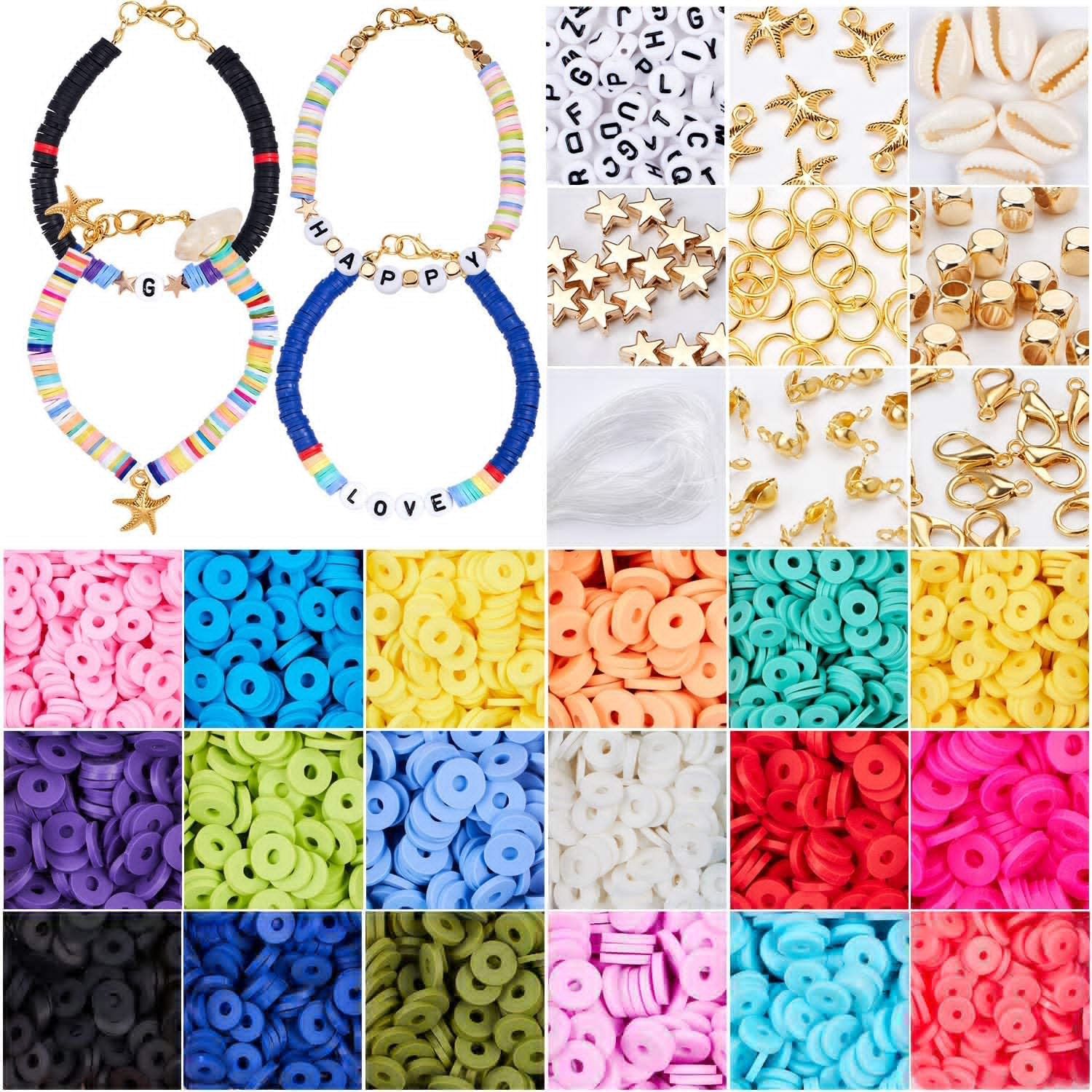 Amazon Hot Sale Clay Beads 18 Colors Flat Round Polymer Soft Pottery Spacer Bead For Kids Colorful Jewelry Craft Art Diy Kit