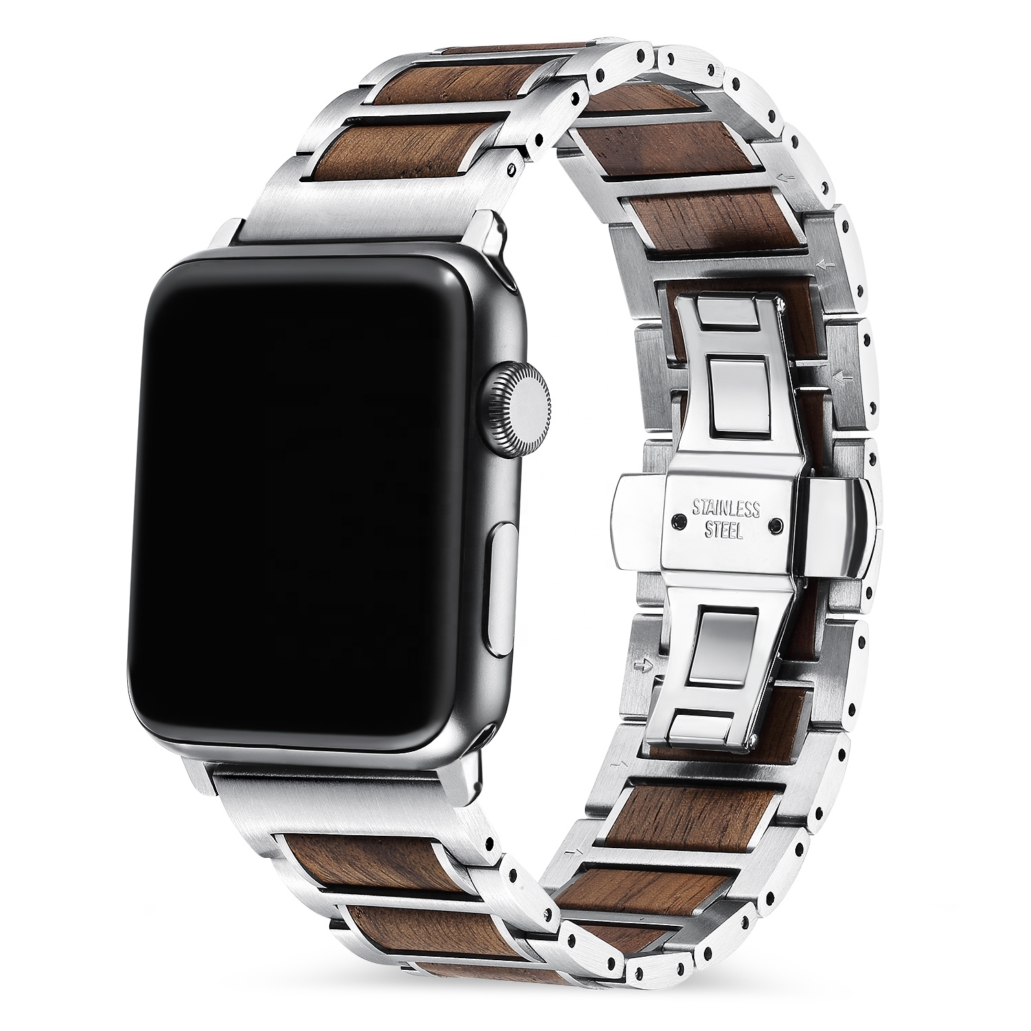 Деревянный стальной ремешок для часов Apple Watch Band, поставщик роскошного стиля, Прямая поставка, совместим с 6 SE 5 4 3 2 1