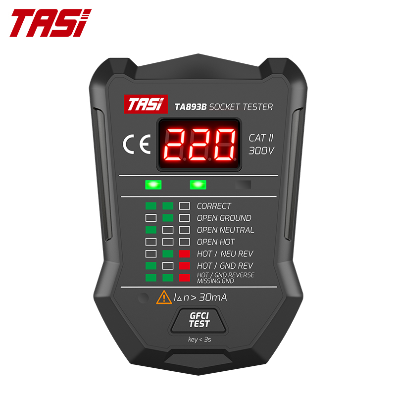 Тестер для розеток TASI, серия TA890, нейтральный тестер напряжения для заземляющих проводов под напряжением RCD GFCI, для дома, промышленного использования, для США, ЕС, Великобритании, 175 в до 250 В