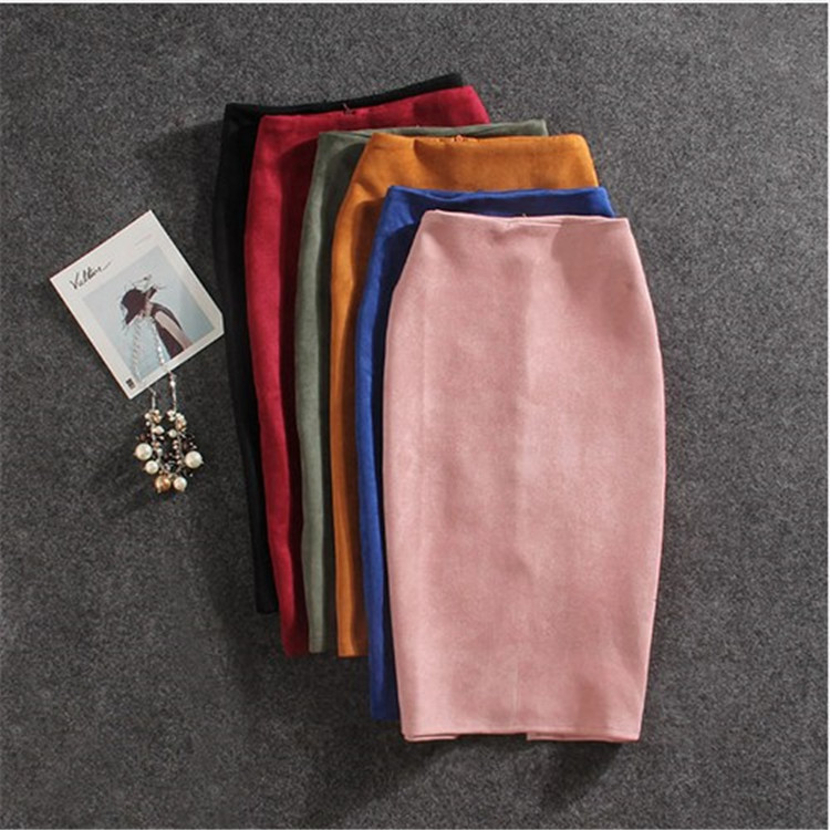 Oem Latest Fashion Ladies Skirts Women Clothing Elegant Casual Style Hidden Zip Polyester Elastane Suede Midi Skirt