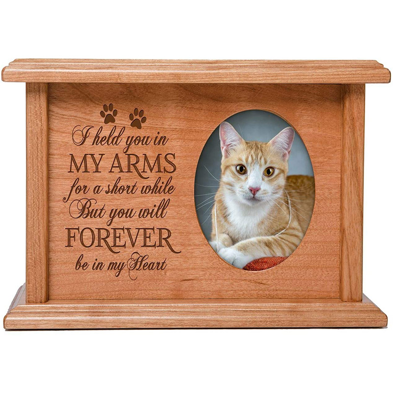 Customized Solid Wood Handmade Pet Clinic Wooden Smoked Pull Cat Dog Hair Bones Memorial Jar Pet Urns