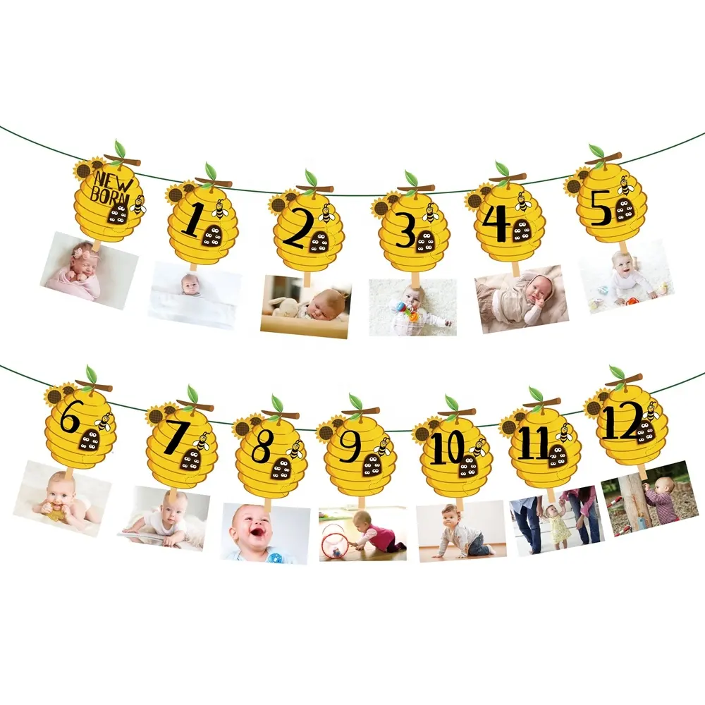 BA185 13Pcs sweet honey bee theme party baby photo album banner baby shower decoration birthday party banner