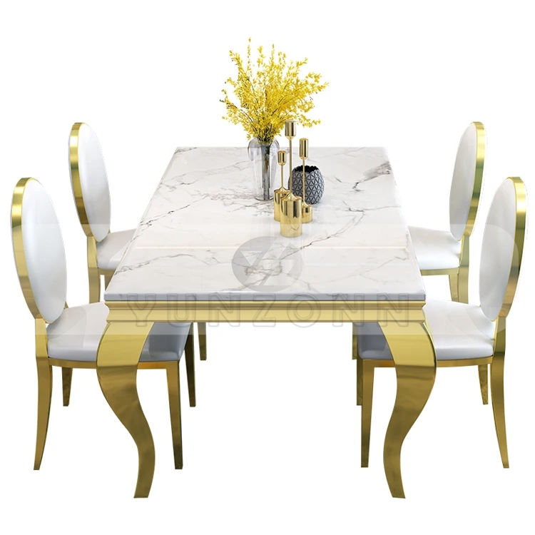Antique Design Dining Table Set Simple Classic Traditional Style for Home Villa Restaurant-Glass Marble Event Banquet Furniture