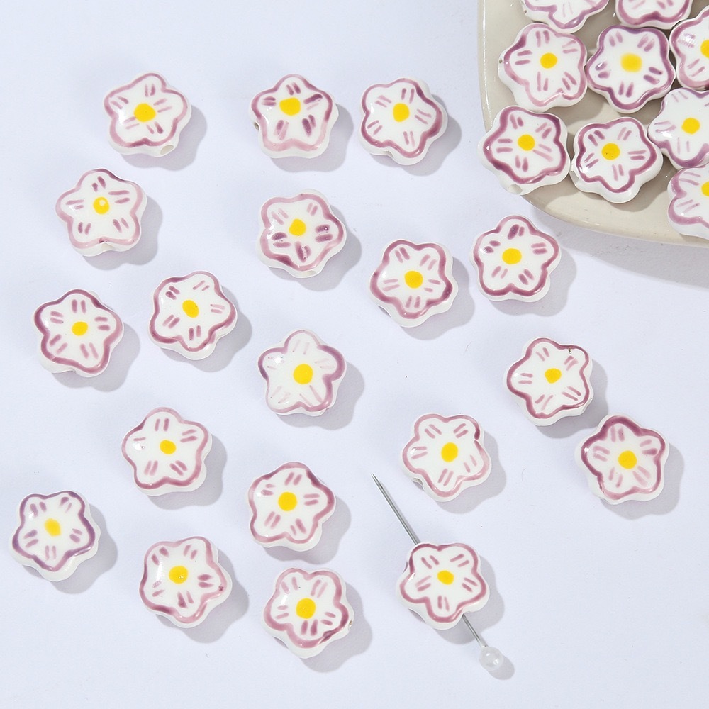 ciyuan Ceramic beads Hand-painted turn contrast color flowers ins colored loose beaded materials handmade diy jew