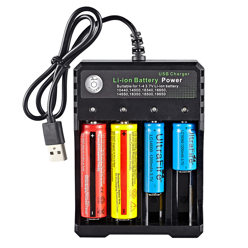 Зарядное устройство USB 18650 черного цвета с 4 слотами для зарядки 18650, 3,7 в, перезаряжаемая литиевая батарея