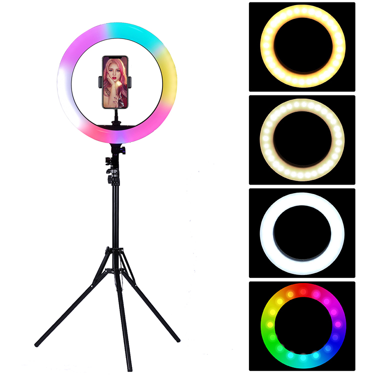 USB powered RGB 36cm led ring light rgb strip ring light kit 14 inch lamp with phone holder and tripod stand
