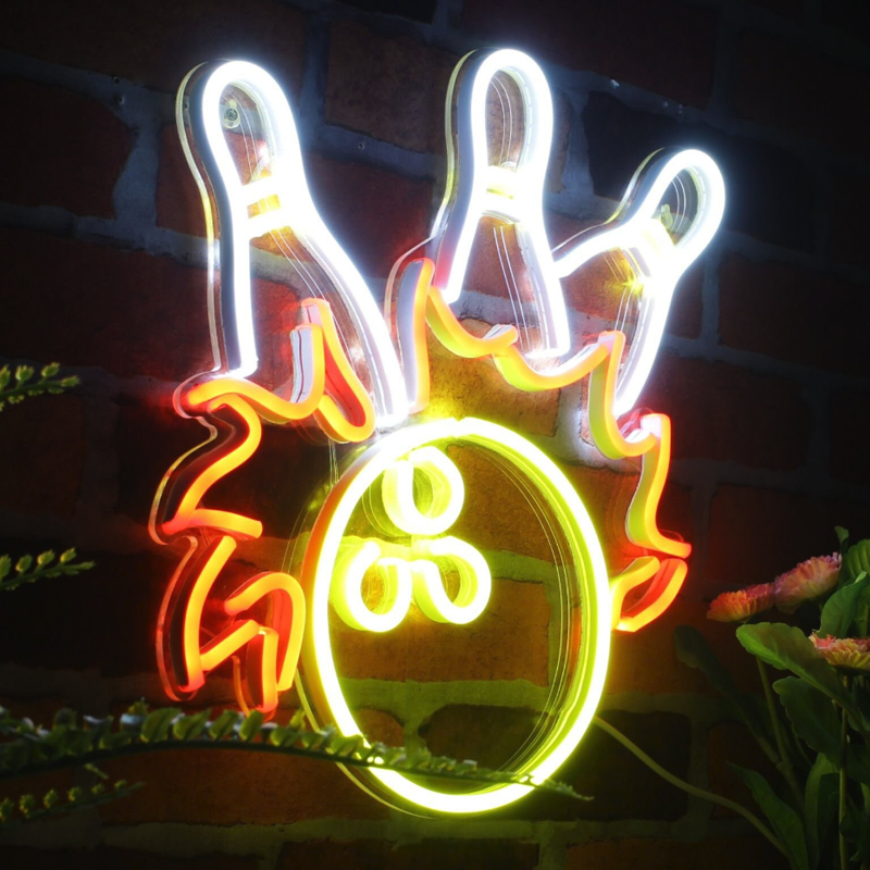 Wholesale Custom LED Neon Light Up Bowling Ball Signs USB Contivity For Bar Club Holiday Party Wedding Shops Wall Decor