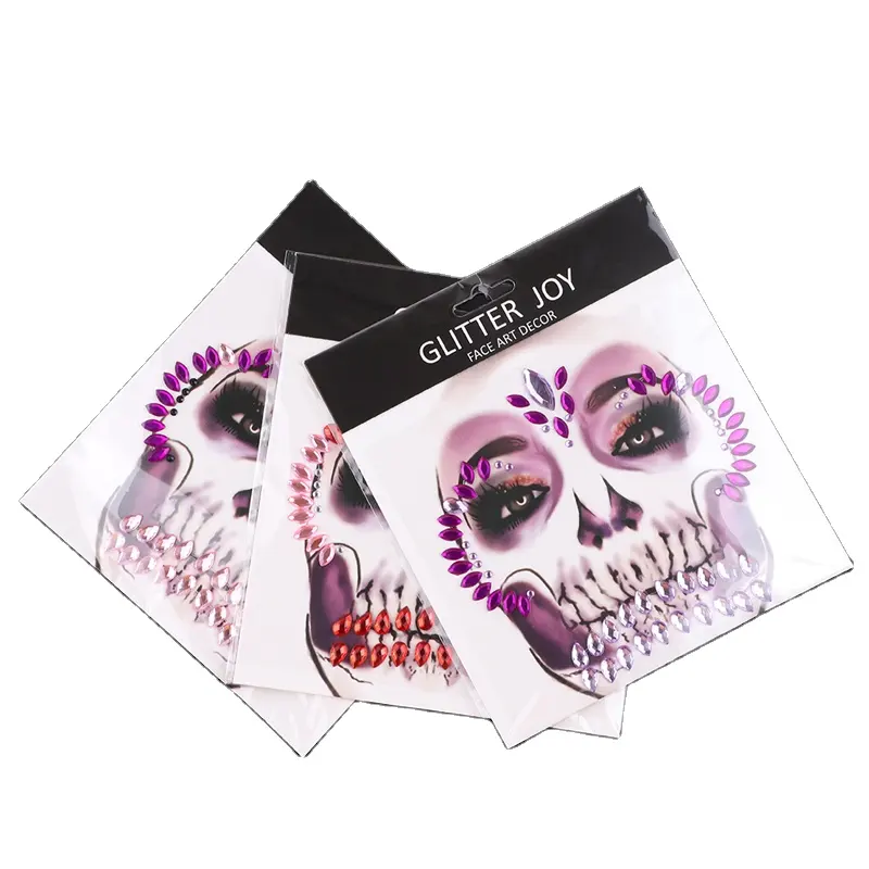 18 styles halloween skull face jewels and rhinestones adhesive crystal sticker face  jewels decal