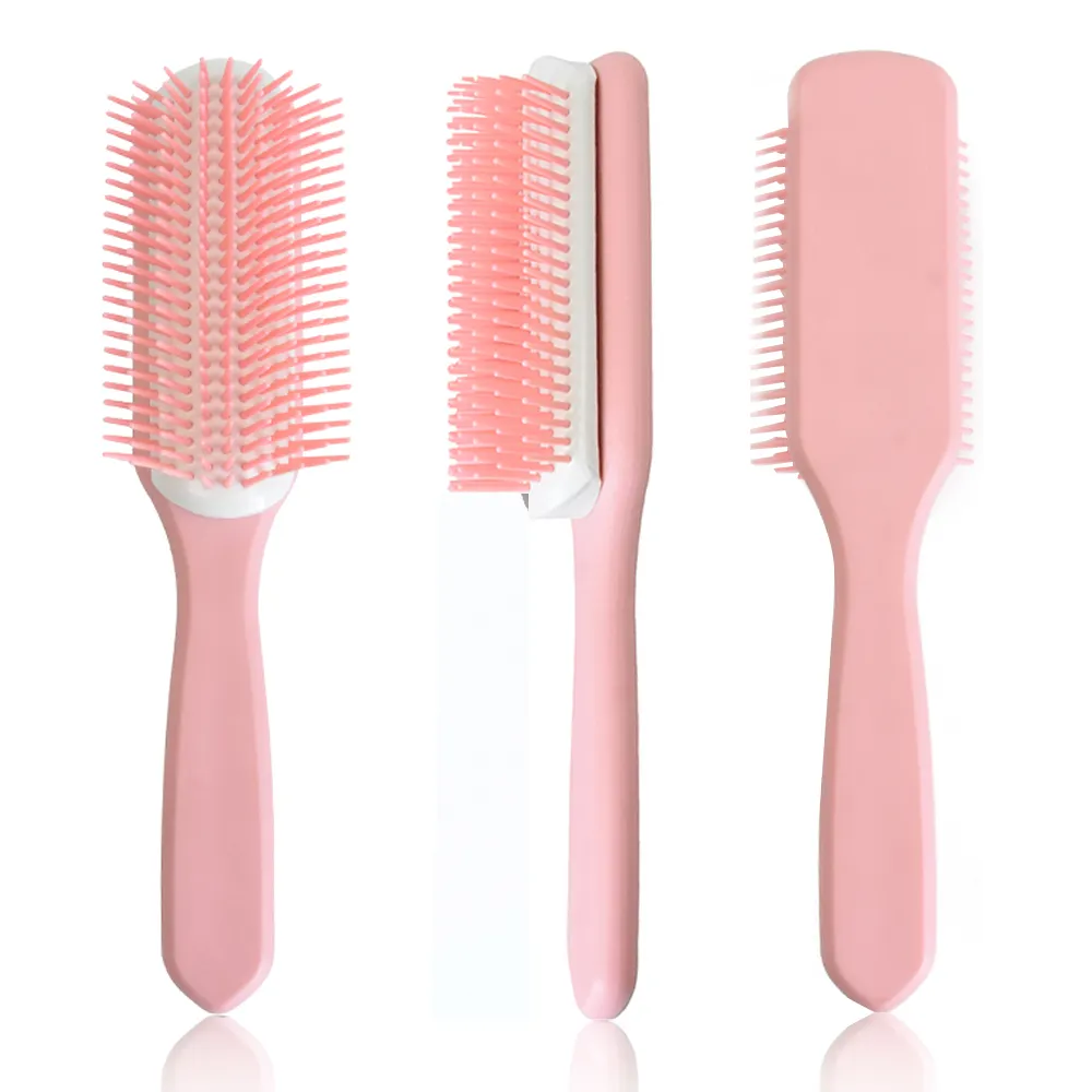 Wholesale Plastic Custom Salon Care Simple Big Strong Bristles Pink Denman Hair Brush 9 rows Ingrown Hair Brush For Girls