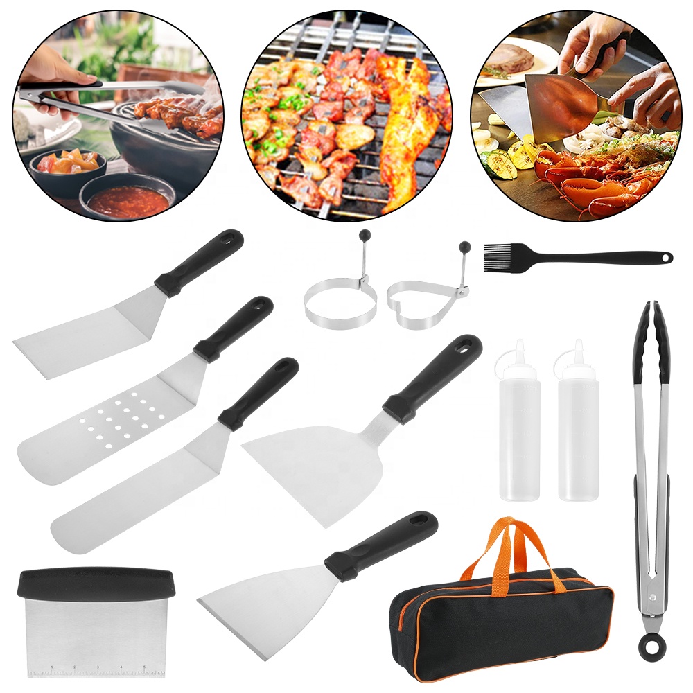 Durable Stainless Steel 12 Pcs Griddle Spatula Set Outdoor BBQ Tools Teppanyaki Spatula Griddle Accessories Kit