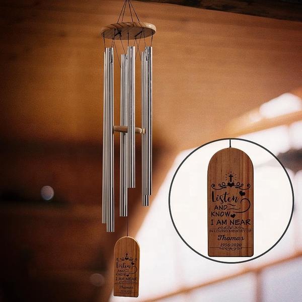 4x8.5cm Custom Engraved Memorial Sympathy Wind Chimes Outdoor Metal Wood Wind Chime