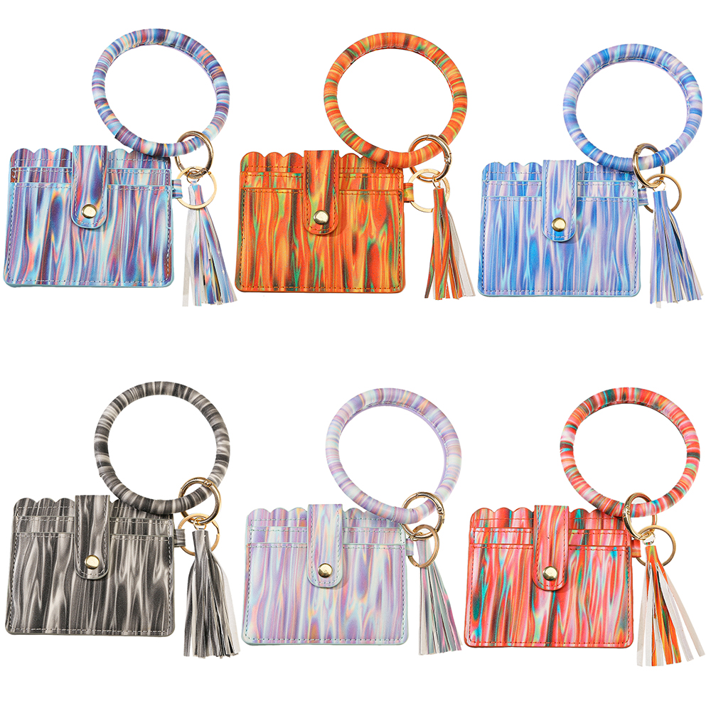 PU Leather Phone Bag Keychain Multi-color fine flash blooming Bracelet Zipper Clutch Credit Cards Coin Case Purse key chain