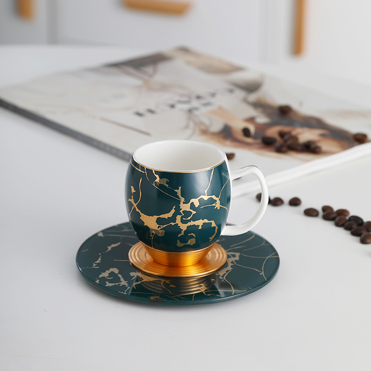 Special luxury fancy gold marble plating cambered round porcelain cups saucer arabic custom espresso coffee cup