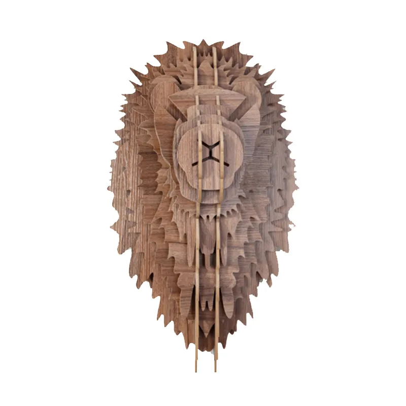 Nordic creative simple Wooden Lion Animal Head 3D Wall Art Hanging