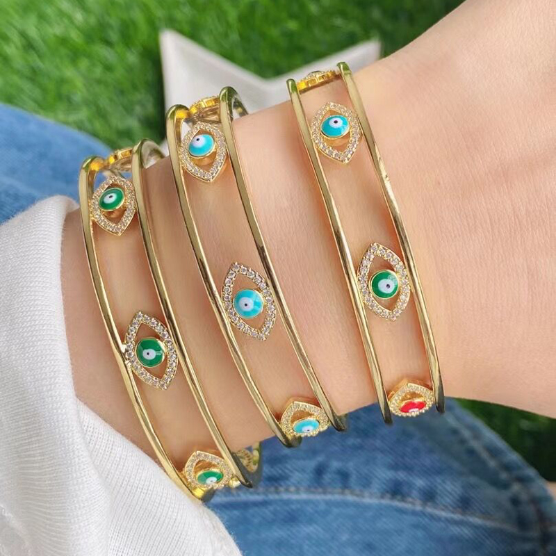 2021 Copper Gold Plated Bracelet Cuff Enamel Eye Bangle Bracelet Women Fashion Jewelry