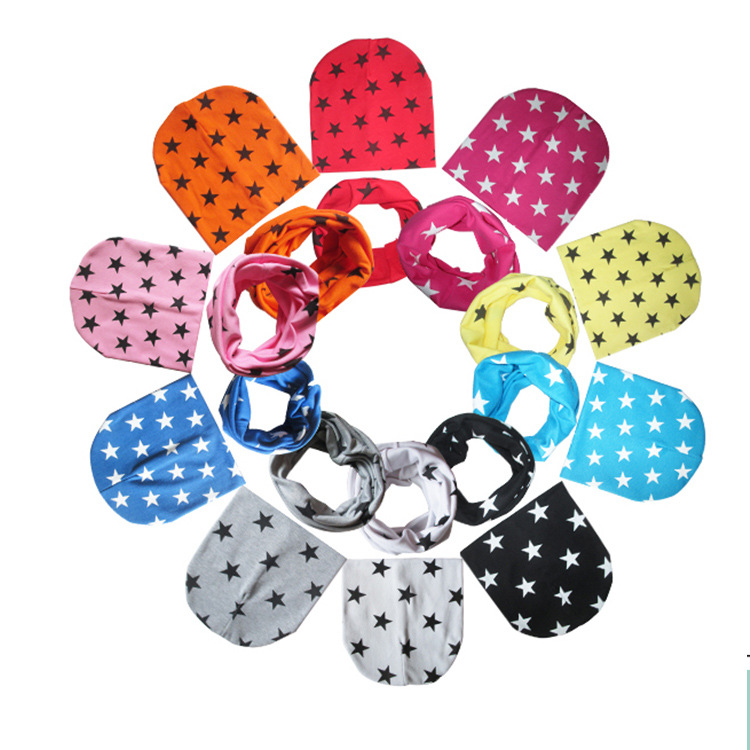 Baby Ring Hat Scarf Baby Autumn Winter Cap Star Beanie Warm Hats for Children Neck Warmer