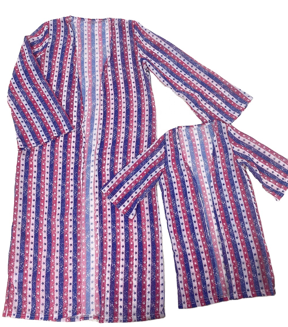 Top Design Mom And Me Independence Day Autumn Chiffon Casual Loose Cardigan