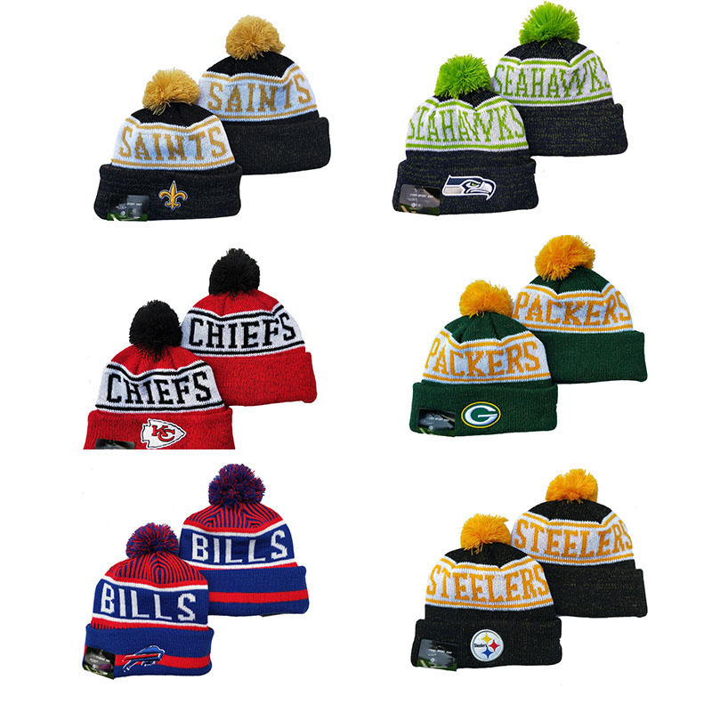 In stock embroidery logo American USA knit football team cap beanie winter hats for 32 teams