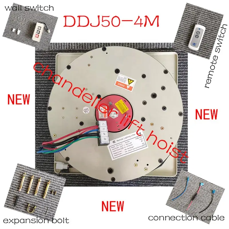 New Light Lifters Chandelier 50KG 4M Wall Holder +Remote Control Hoist Pendant Lamp Lifter Lighting Rated Load 50kgs 110V 240V