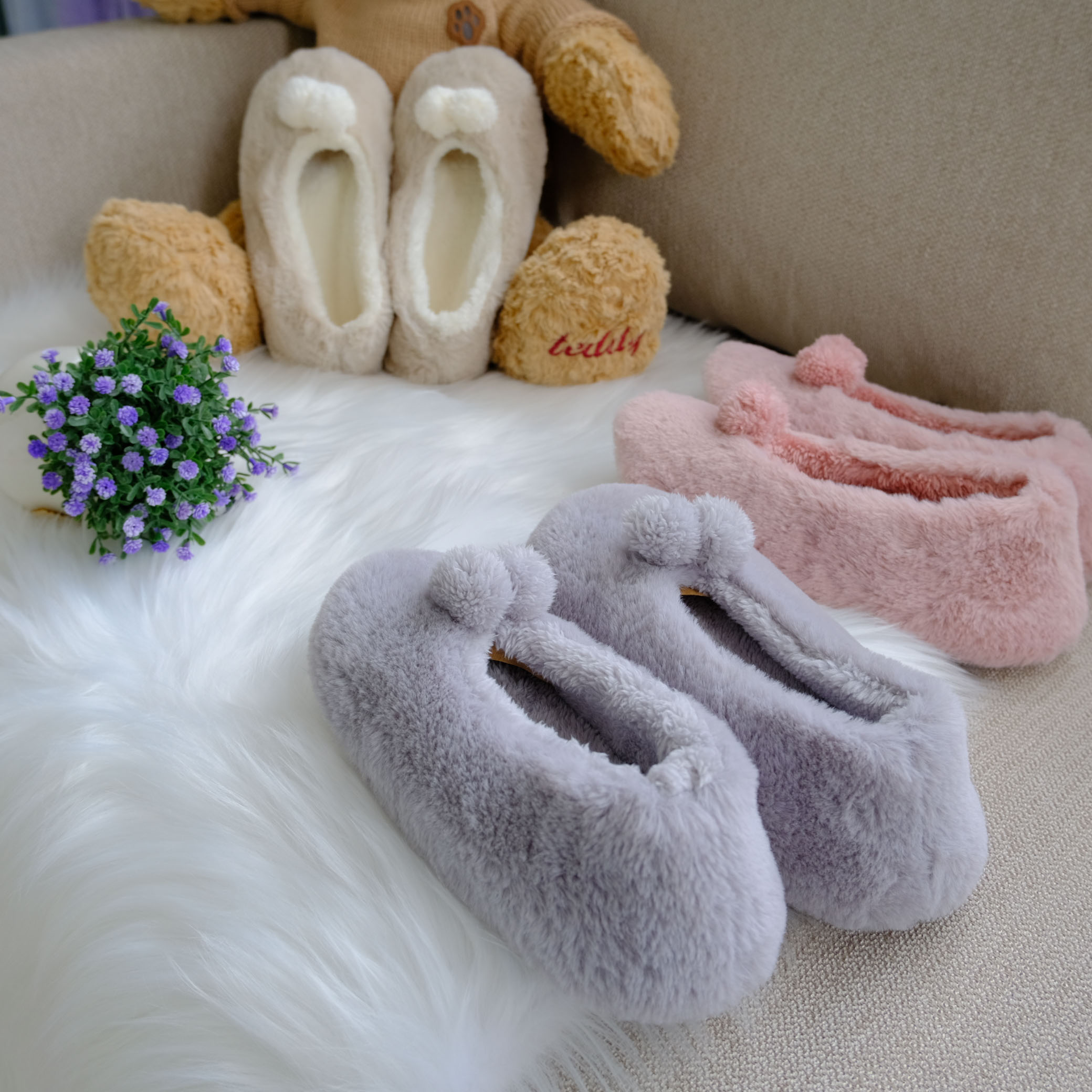 Custom Winter Soft Rabbit Faux Fur Fuzzy House Fluffy Furry Socks Fur Ballet Women Slipper Socks