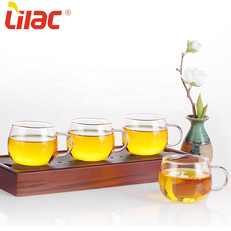 Lilac бесплатный образец 2021 оптовая продажа oem высокого боросиликатного зеленого/цветка/молока прозрачная чайная чашка стеклянные наборы с ручкой