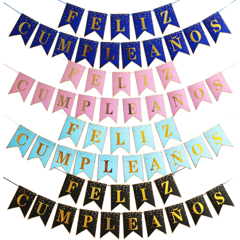 Spanish Happy birthday hot stampping stars letters swallowtail banner happy birthday banners