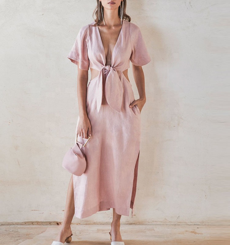 plus size long maxi party boho clothing short sleeves cut-out pink women dresses free people style