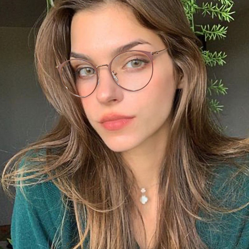 Beautiful Women River Glasses Round Uv400 Myopia Lenses Plain Spectacles Adult Thin Metal Frame Anti Blue Light Glasses