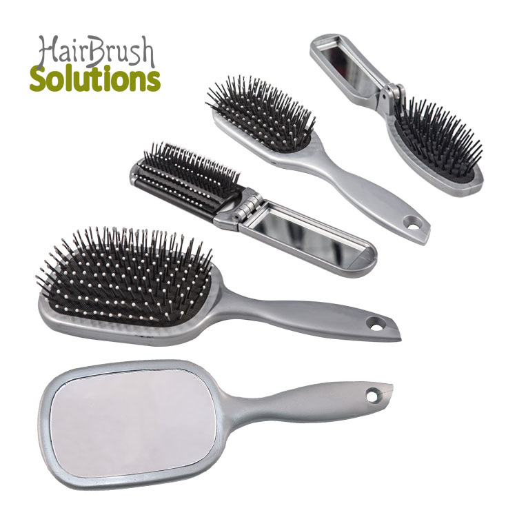 High Quality Plastic Pocket Portable Paddle Folding Hair Brush Mirror Small Size Mini Travel Detangling Hair Brushes With Mirror