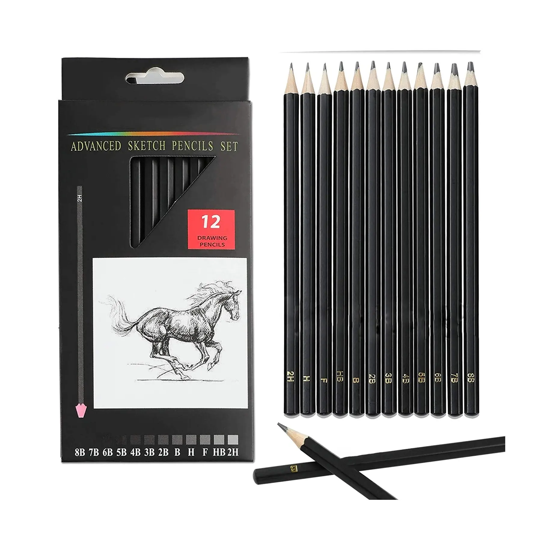 12pcs wooden pencil set can custom pencils logo, graphite pencils for sketch painting