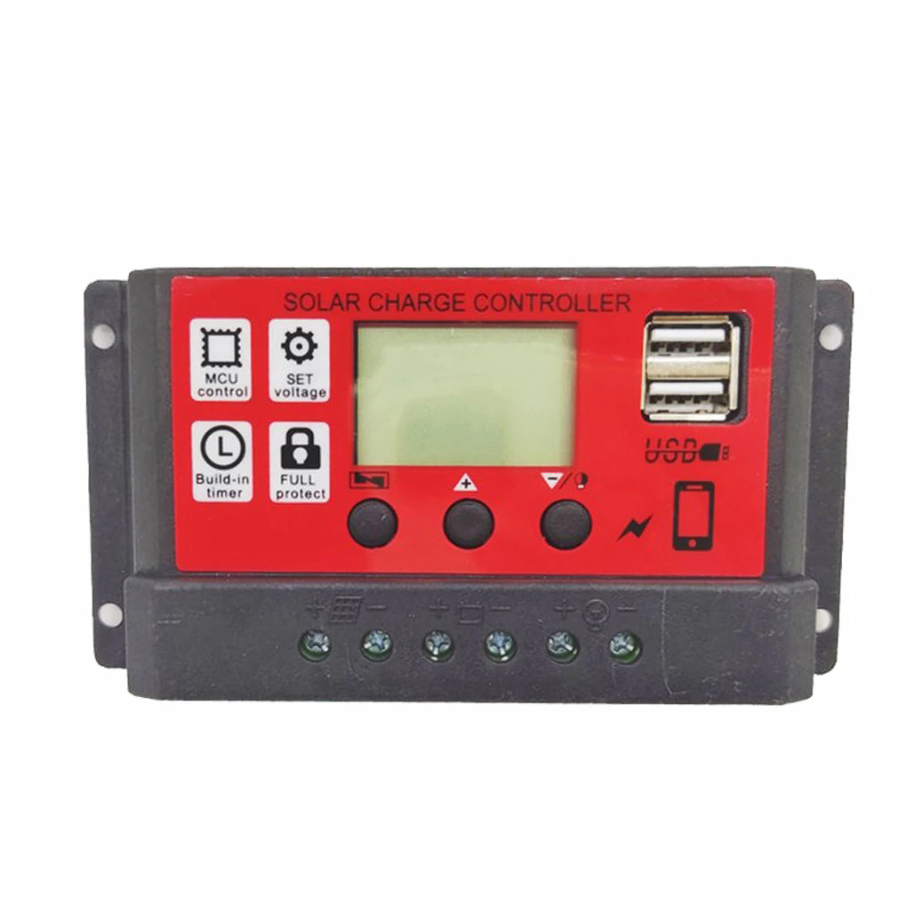 10/20/30A Solar Charge Controller 12V/24V Solar Panel Battery Intelligent Regulator LCD Display Home PV Charging Regulator Red