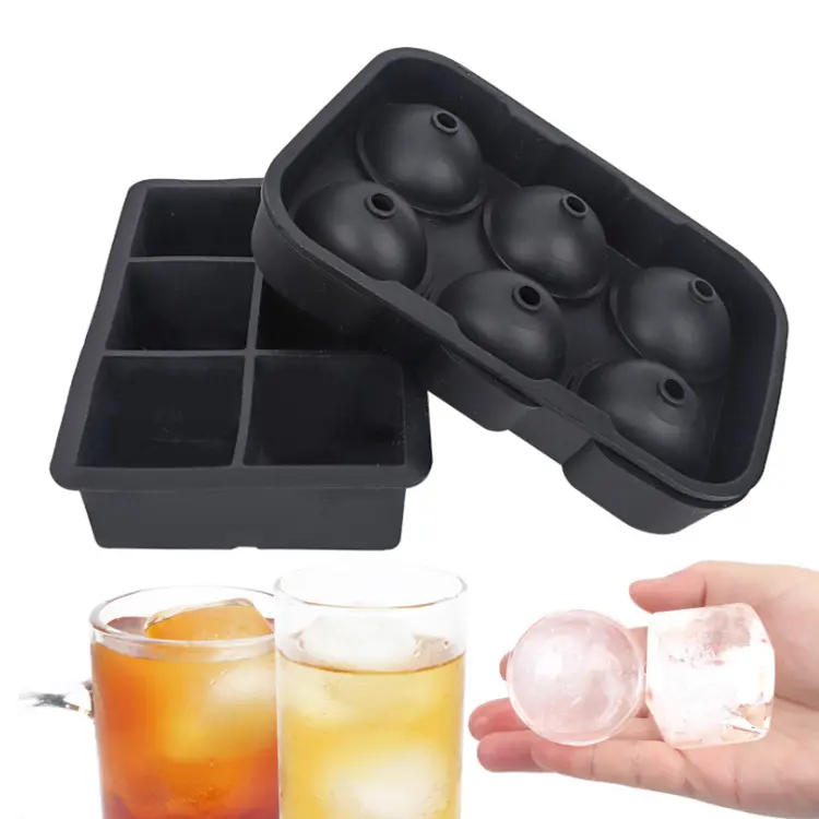 2021 Hot Sale Custom Reusable Square Ice Molds Sphere Whiskey Round Ball Silicone Ice Cube Tray with Lid