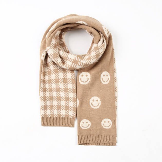 KAZUFUR Autumn Winter Style Smiley Pattern Knitted Scarf For Women