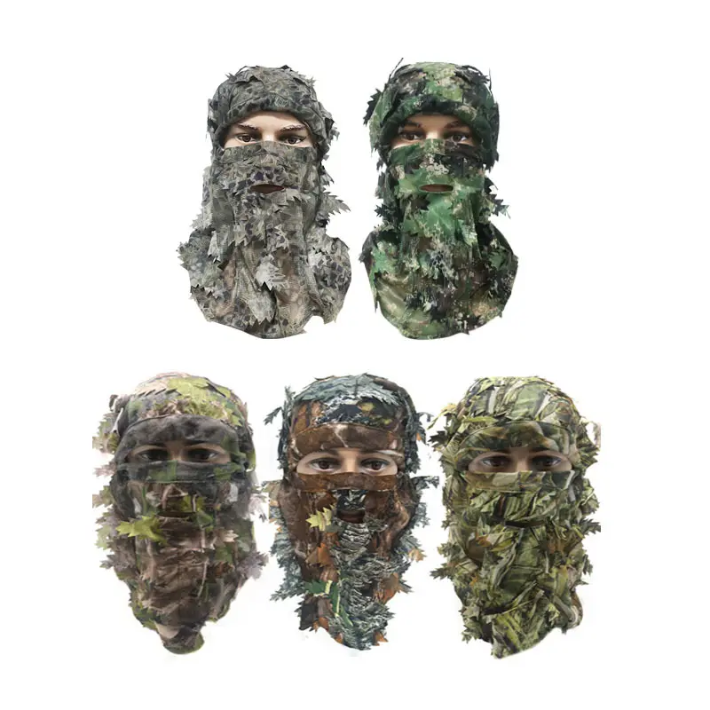 Маска-Камуфляж Ghillie с объемным изображением листьев, маска для лица, головной убор, аксессуары для охоты, индейки, камуфляж