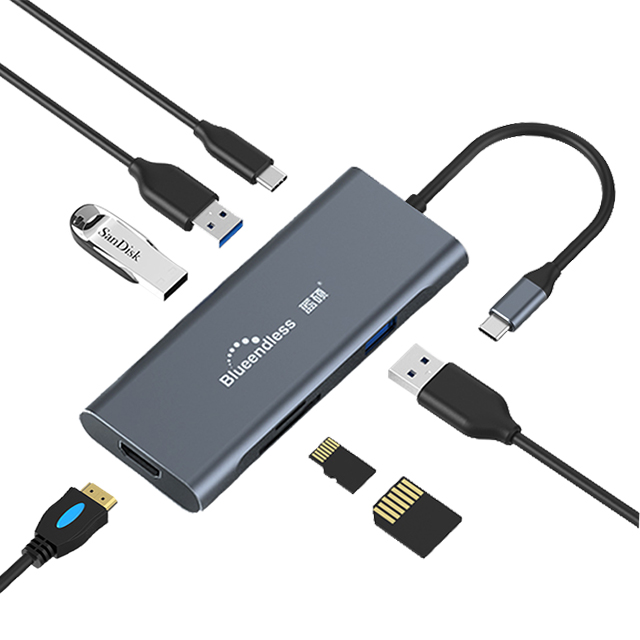 Горячая Распродажа 7 в 1 Usb C концентратор 4K Hdtv Быстрая зарядка Алюминиевый 7 в 1 Тип C концентратор для ноутбука